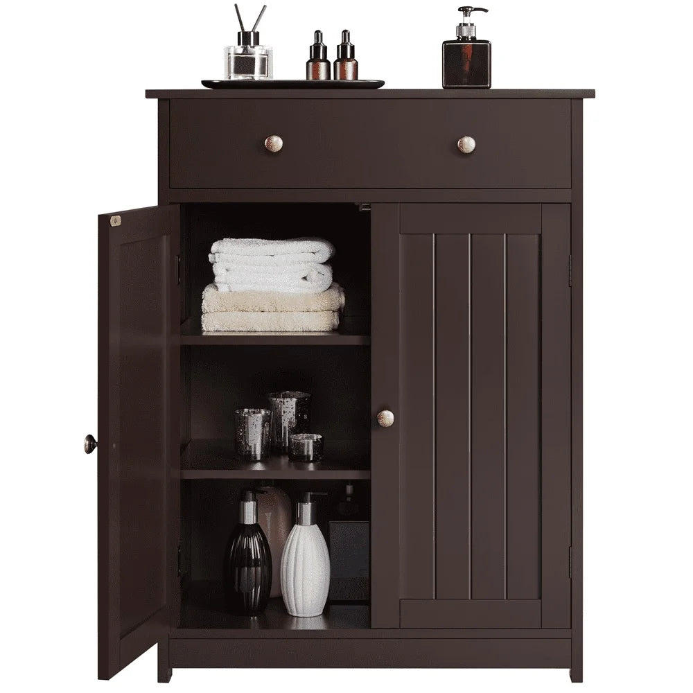 31.5" Freestanding Wooden Storage Cabinet with Adjustable Shelves Bathroom Living Room Kitchen Organization Modern Design