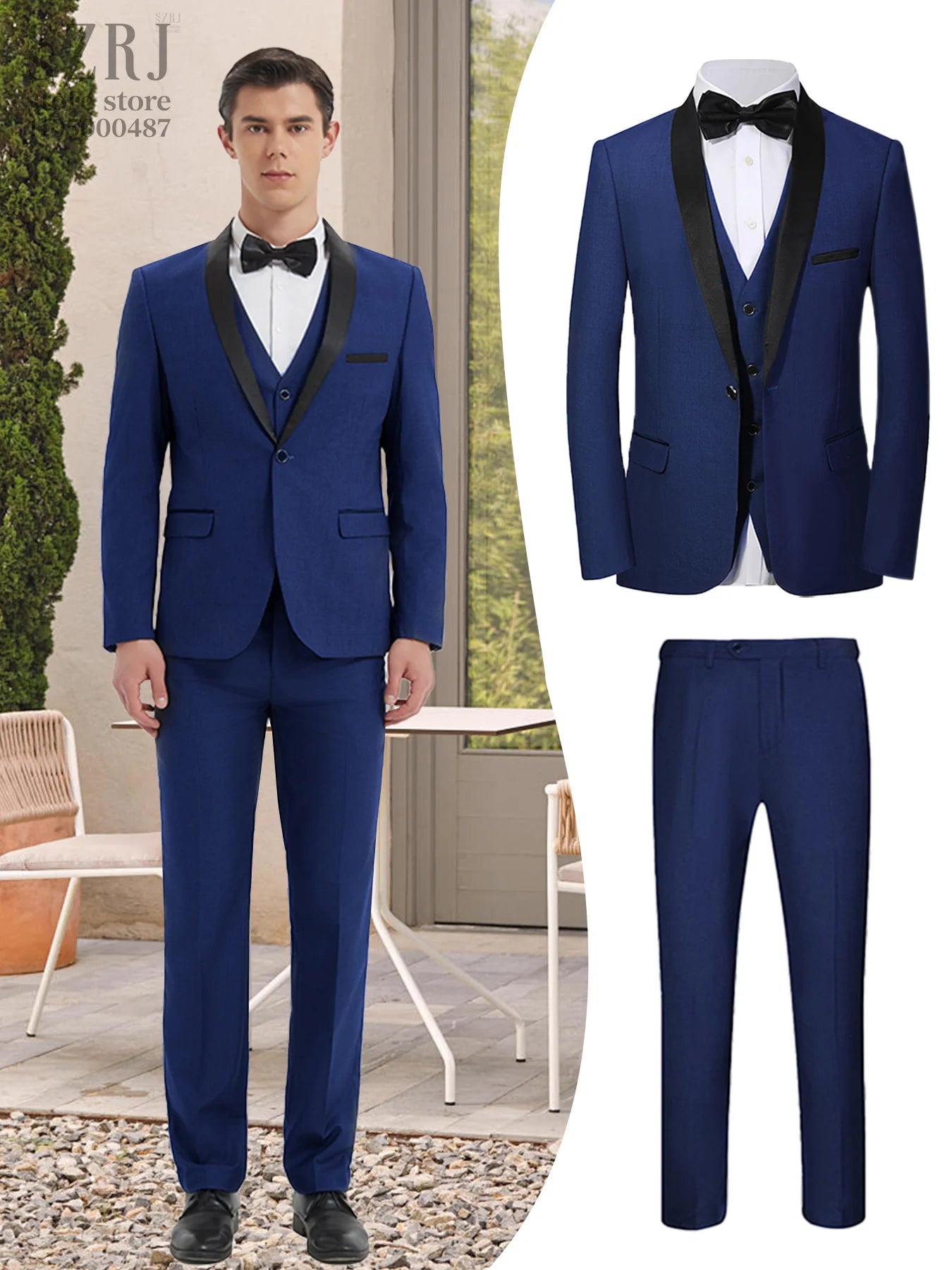 3PCS Men's Wedding Guest Suit Set: Shawl Collar Jacket + Slim Pants | Formal Banquet Outfit