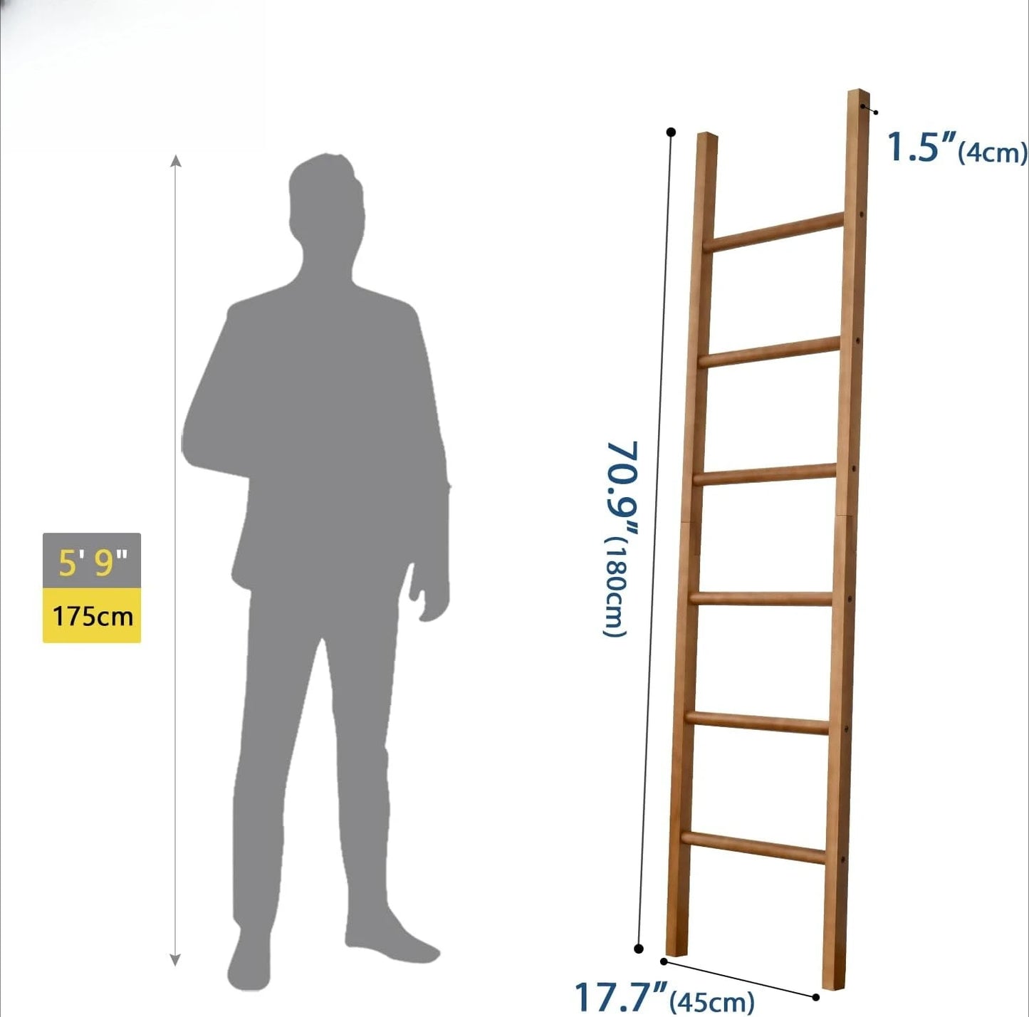 6ft Wooden Natural Blanket Ladder Living Room Decorative Wall Leaning Farmhouse Quilt Display Holder Rustic Wood Towel Rack