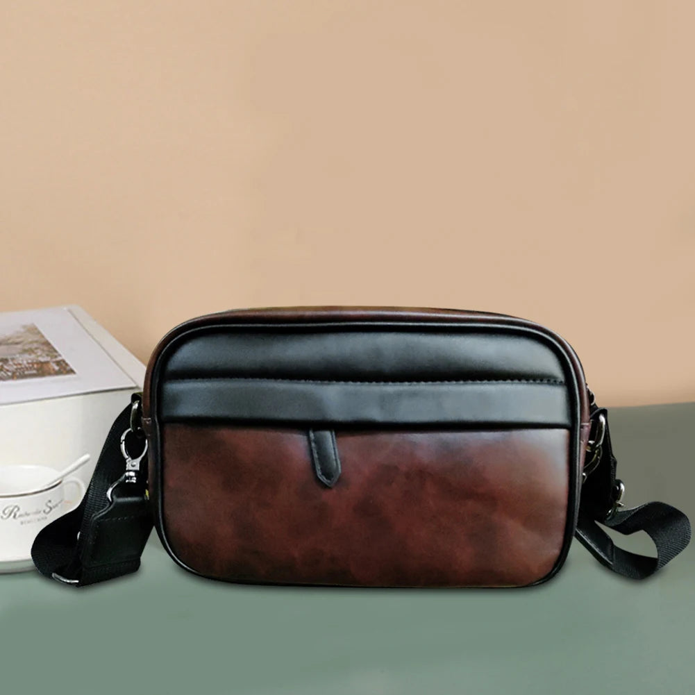 Casual Business Shoulder Bag for Men PU Leather Messenger Bag Wide Strap Crossbody Bags Classic Plaid Designer Male Sling Bags