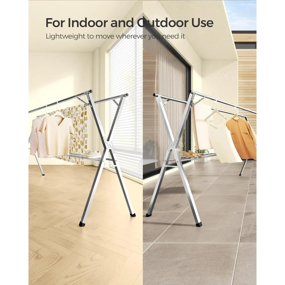 NEW Dove Gray Heavy-Duty Clothes Drying Rack,52.4-78.7 Inches Extendable,Foldable Freestanding Airer,Stainless Steel