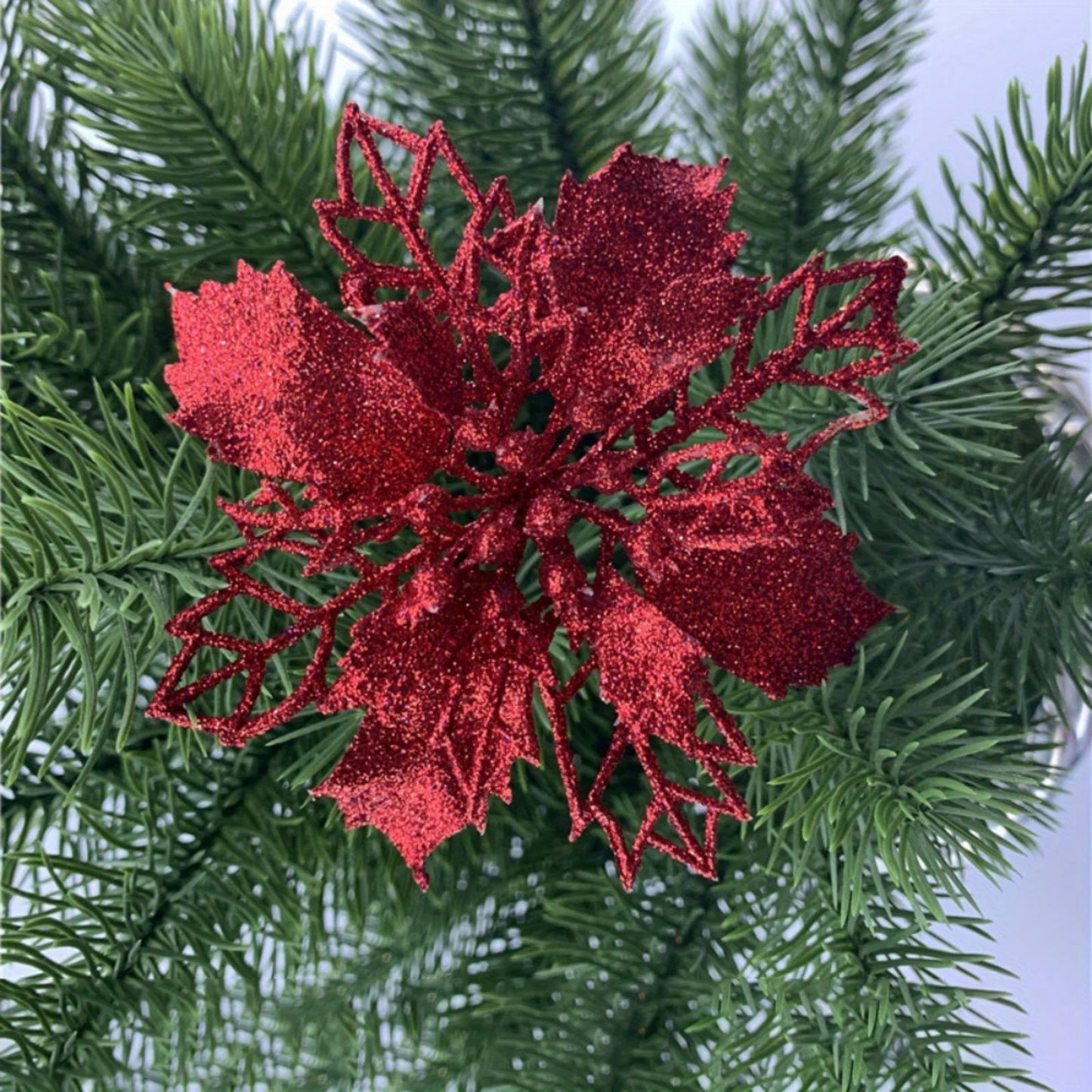10pcs/set Christmas Glitter Flower 10cm Gold Silver Red Artificial Floral Head Xmas Tree Decoration Home New Year Navidad Gift