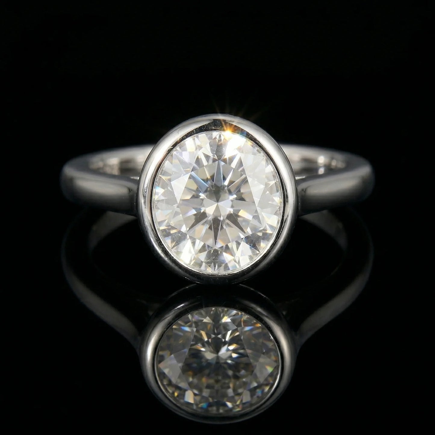 Classic Oval Moissanite Solitaire Ring, S925 Sterling Silver Bezel Band, D Color VVS1 Moissanite Ring