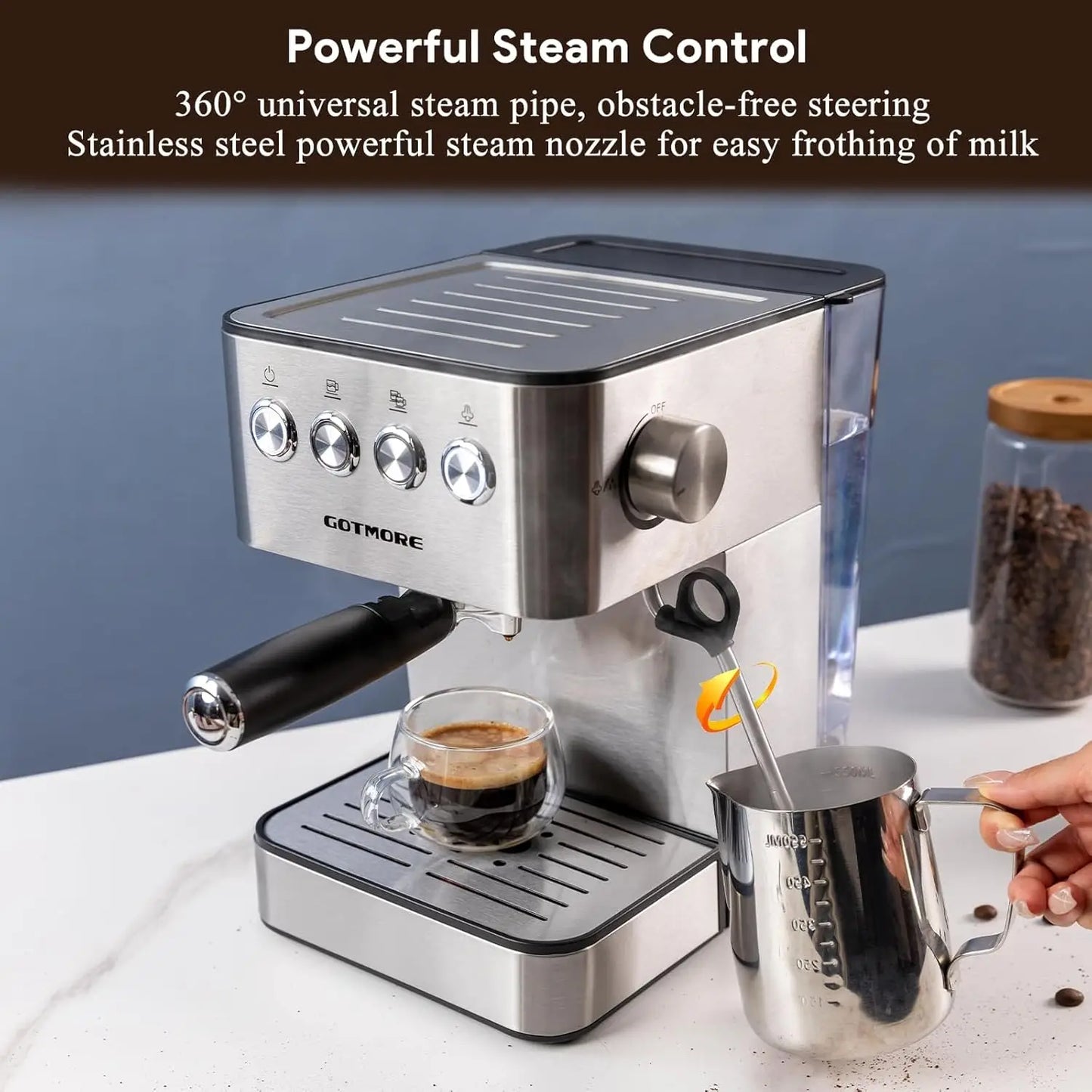Espresso Coffee Machines, Professional Espresso Machine with Steam Milk Frother Cappuccino & Latte & Americano, Stainless Steel