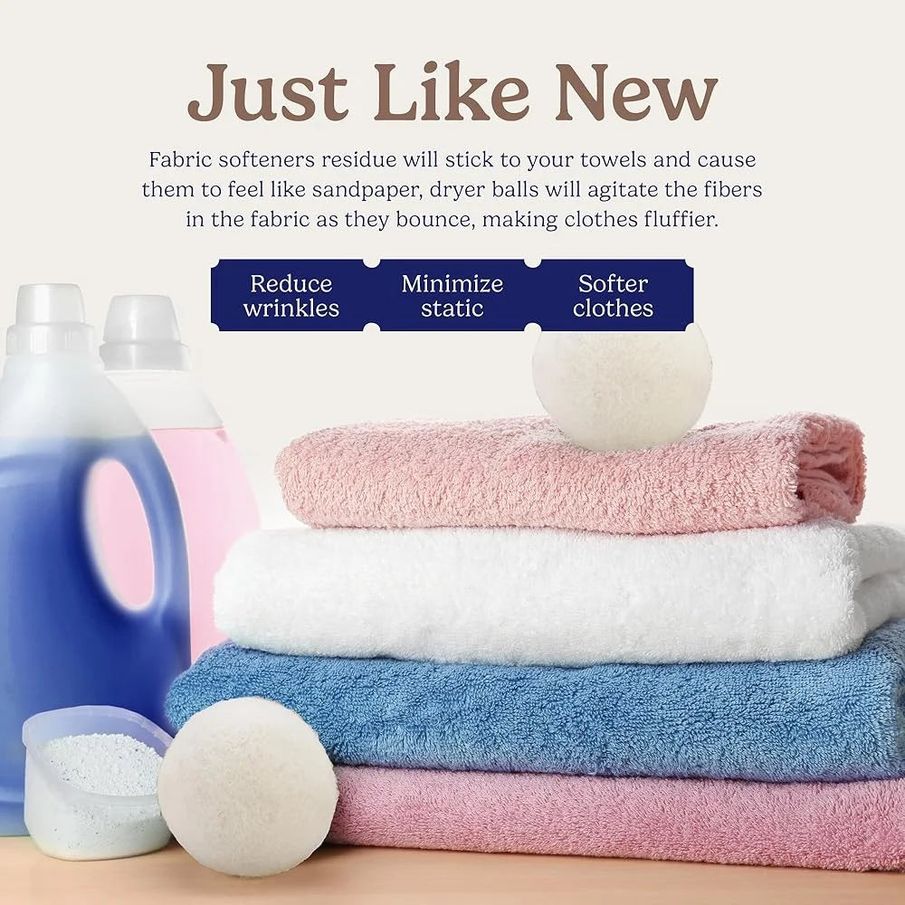 Natural Wool Dryer Balls Reusable Fabric Softener Reduces Wrinkles Saves Energy Shortens Drying Time Cuts Static Cling