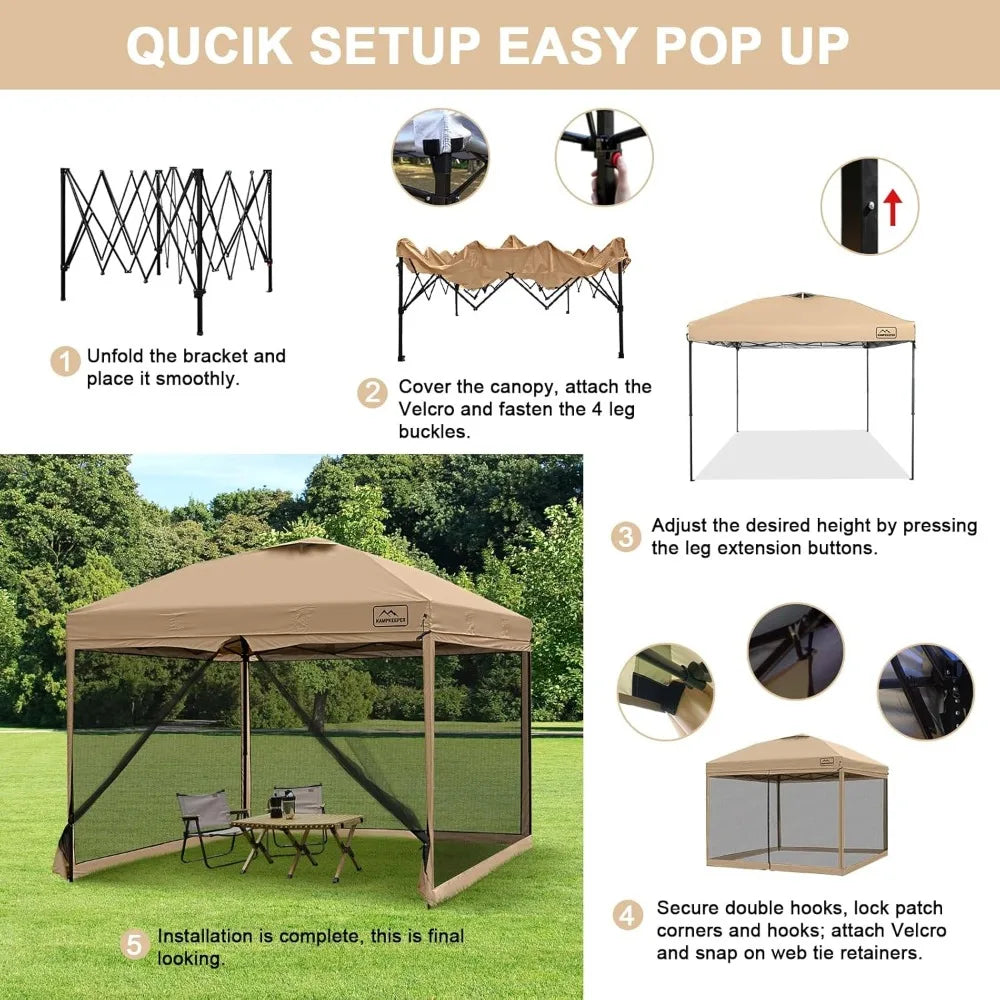 10x10 Pop Up Canopy with Mosquito Netting,Instant Outdoor Screen Tent Sun Shade for Events Patio Camping Picnic,Gazebo with 4 S