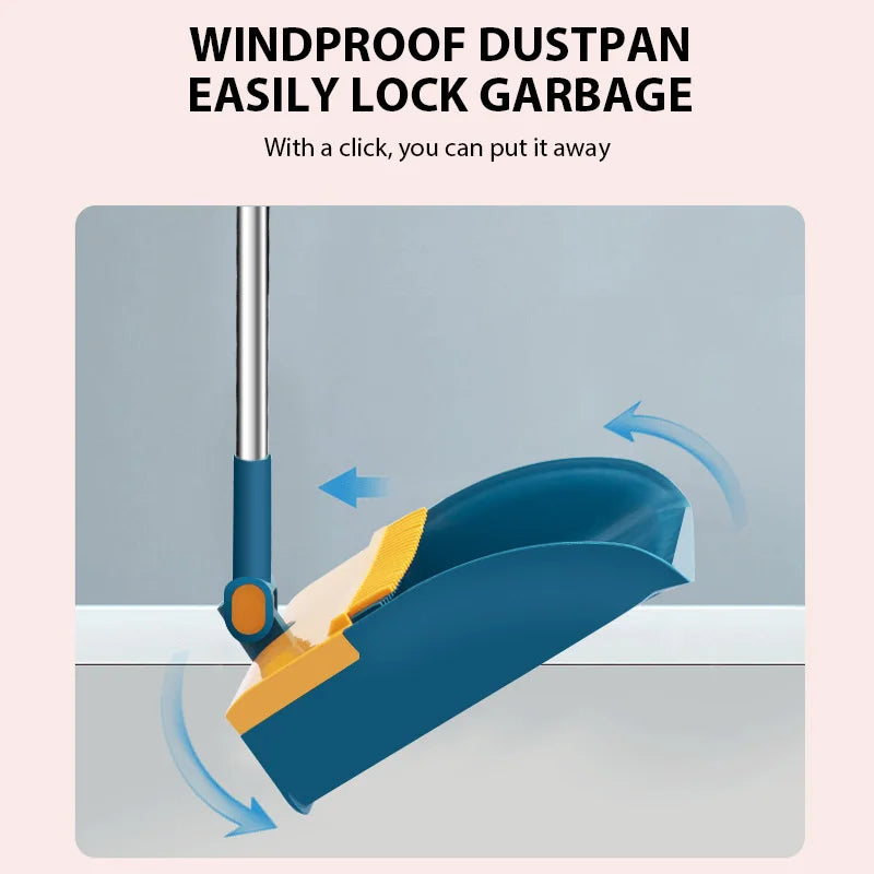 Foldable Broom Dustpan Set Upright Dust Pan Floor Brush Set 180 Degree Rotation Dustless Floor Soft Brush Home Cleaning Products