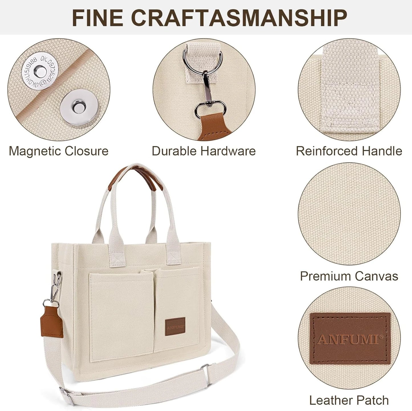 Canvas Tote Multi Pockets Large Handbags Ladies Bags Universal Handbags Large Capacity Mommy Bags Canvas Crossbody Bags Shoulder