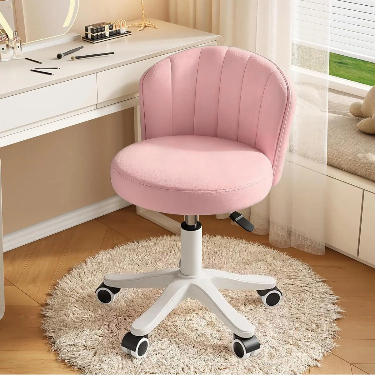 Small Round Armless Rolling Desk Chair Height Adjustable Swivel Vanity Seat