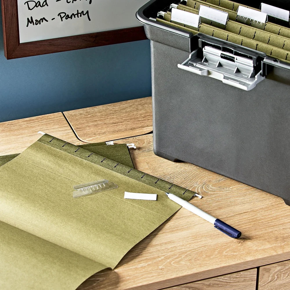 Standard Green Hanging File Folders Letter Size 1/5 Cut Tabs Inserts Box of 25 Durable Organizers Home Office Filing