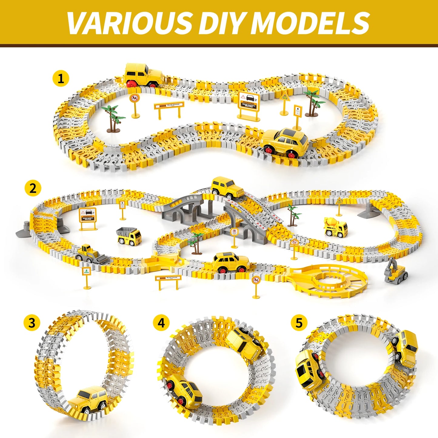Toddler Boy Toys 236 PCS Race Tracks Toys Gifts for 3 4 5 Year Old Boys Kids, 6 PCS Construction Car Toys Gifts for 2 3 4 5 Year