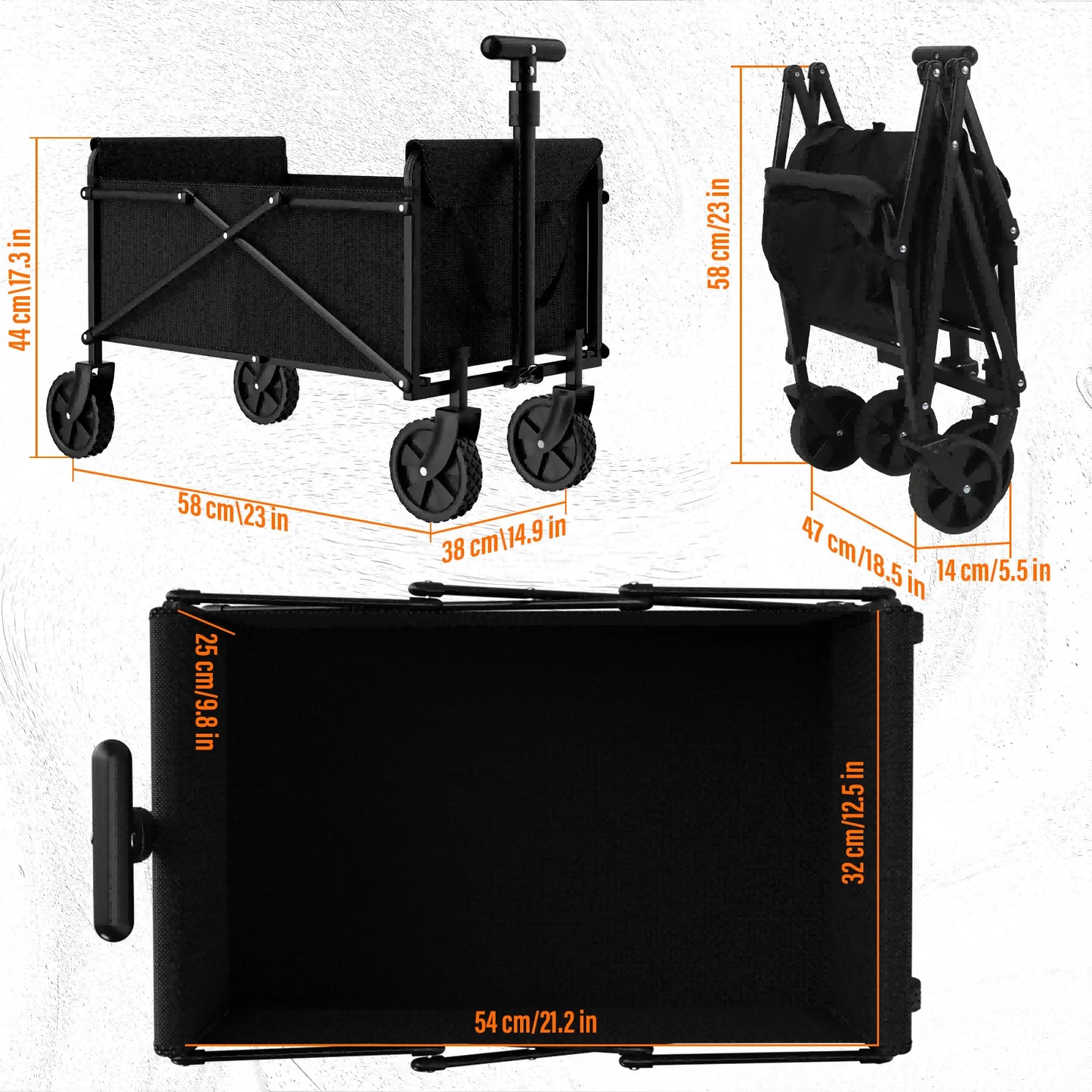 Black Small Handcart Outdoor Garden Folding Cart Collapsible Utility Shopping Cart Wagon Portable Picnic Beach Trolley Cart