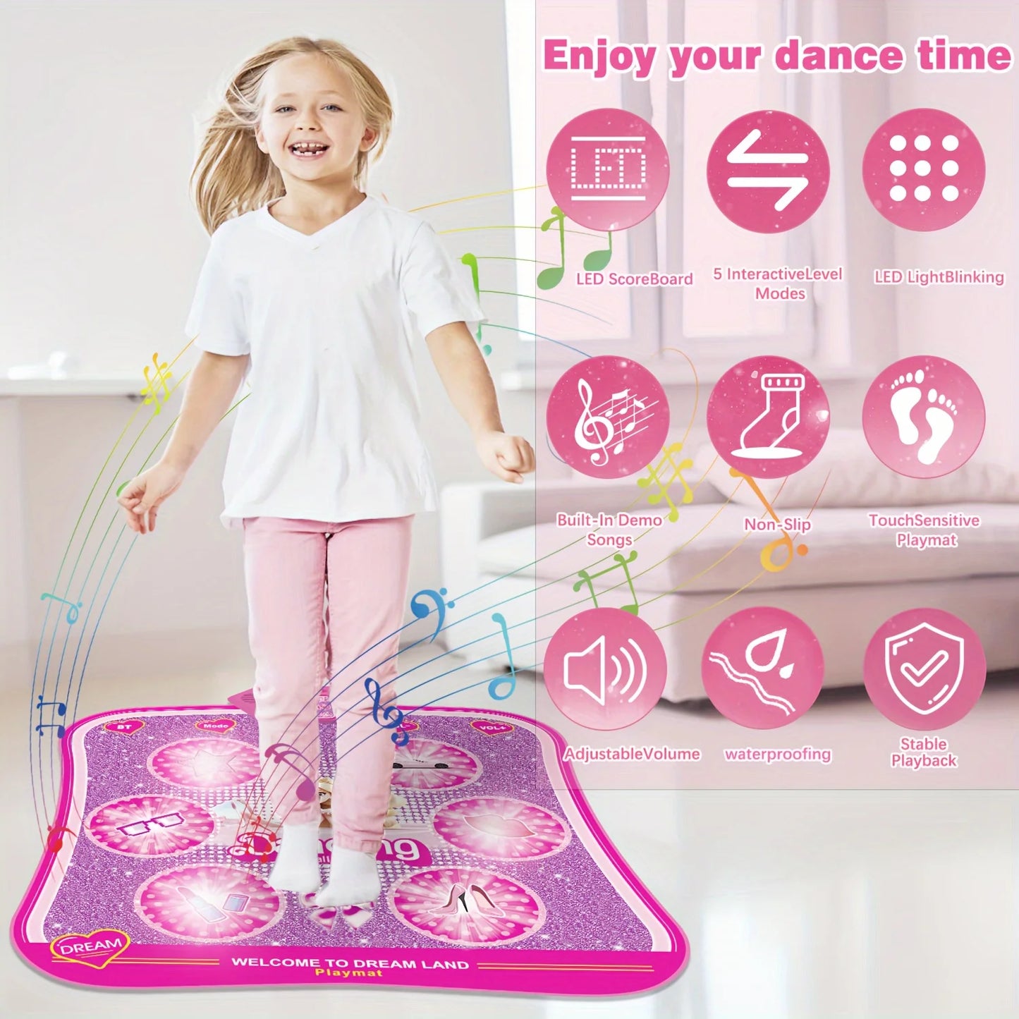 Dance Mat - 6 /9 Keys LED Electronic Dance Mat, Pink Doll Princess Girl Toys, Kids Music, Halloween, Christmas Birthday Gift
