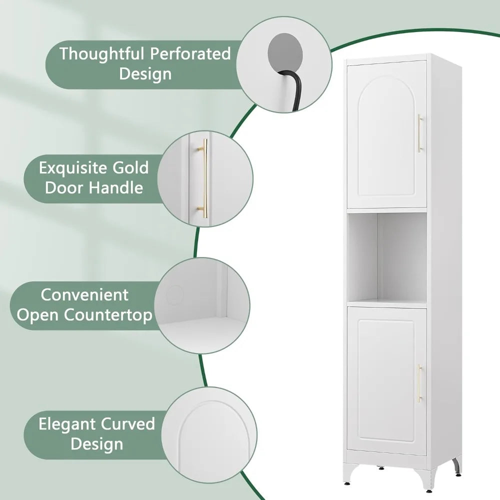 Tall Bathroom Storage Cabinet,Metal Freestanding Storage Cabinet with Doors and Shelves,Slim Bathroom Cabinets,
