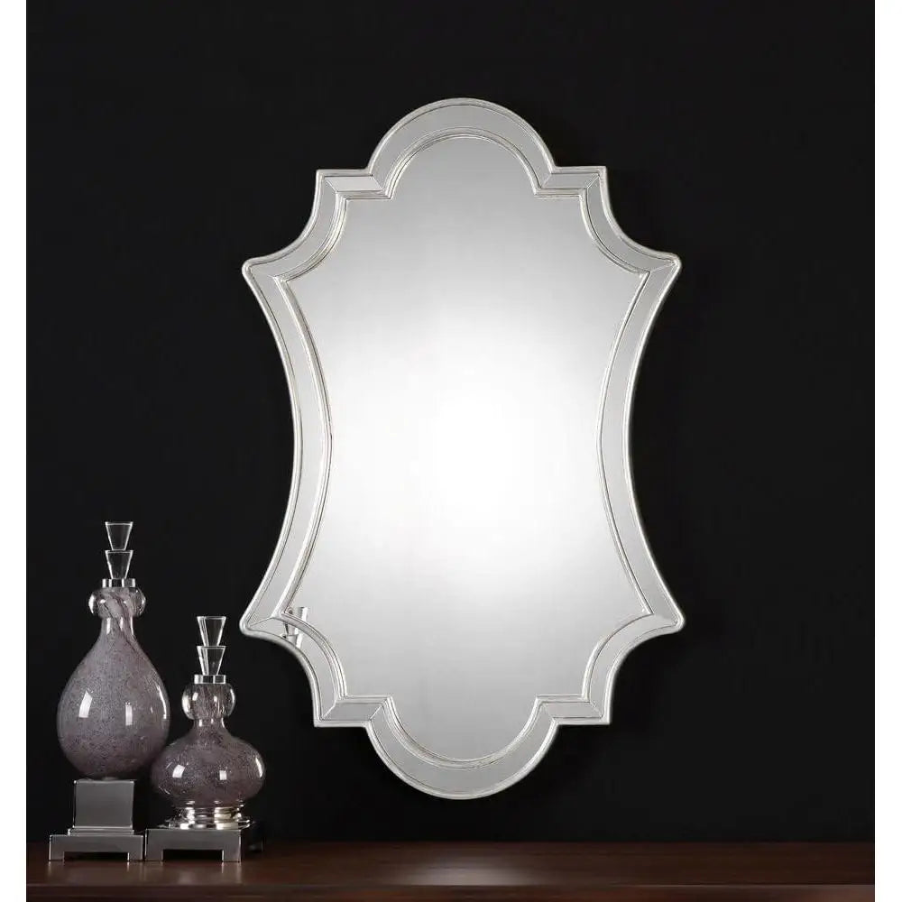 Antique Silver Leaf 43 Inch Mirror Dressing Room Wall Decor Polyurethane Frame Elegant Home Accents Stylish Reflection