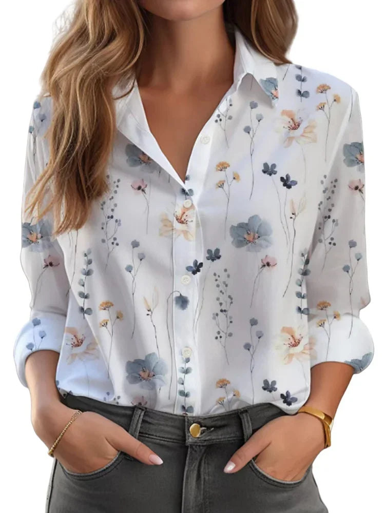 Plus Size Women New Loose Shirts Fashion Long Sleeve Shirt Elegant Face Print Sexy Blouse Spring Retro Button Top Summer Clothes
