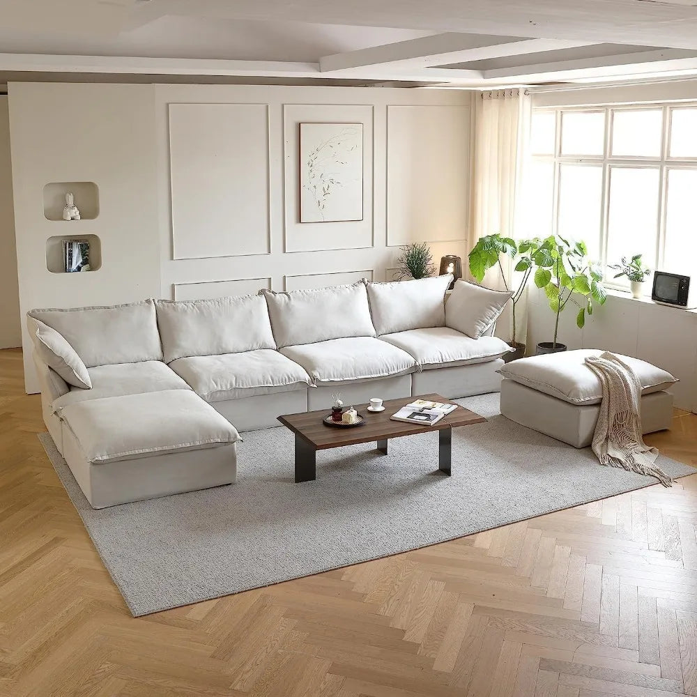 U-Shaped Couches for Living Room, Convertible Sectional Sofa, 162" Modern Deep Seat Soft Cloud Couch, Modular Sectional Sofas wi