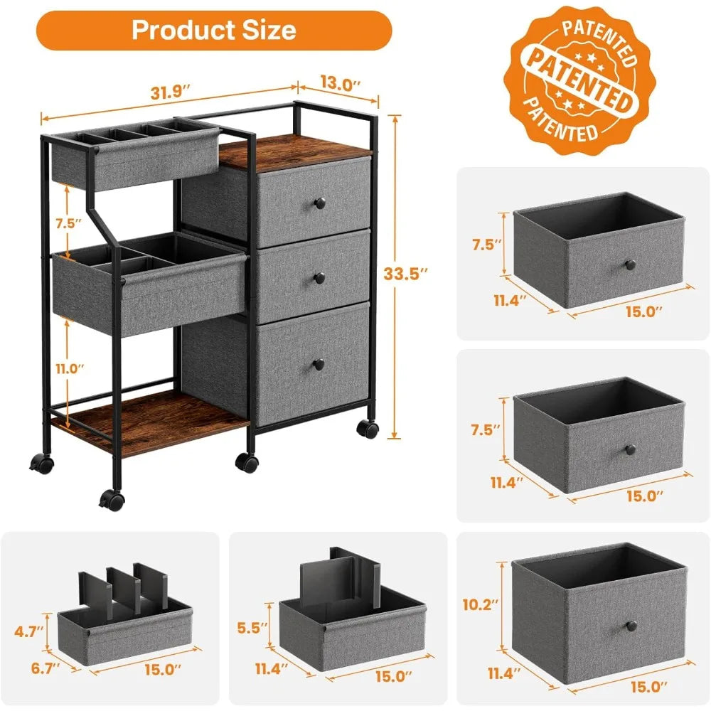 Baby Diaper Caddy Organizer and Storage - 3 Tier Rolling Cart with Dividers and Drawers, Easy To Assemble, Mobile Utility Cart w