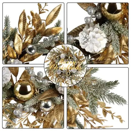 20 Inch Christmas Wreath with 20 Warm Lights, 8 Modes and Timer for Door