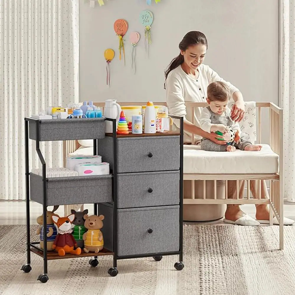 Baby Diaper Caddy Organizer and Storage Cart - 3 Tier Rolling Cart with Dividers and Drawers Easy To Assemble Mobile