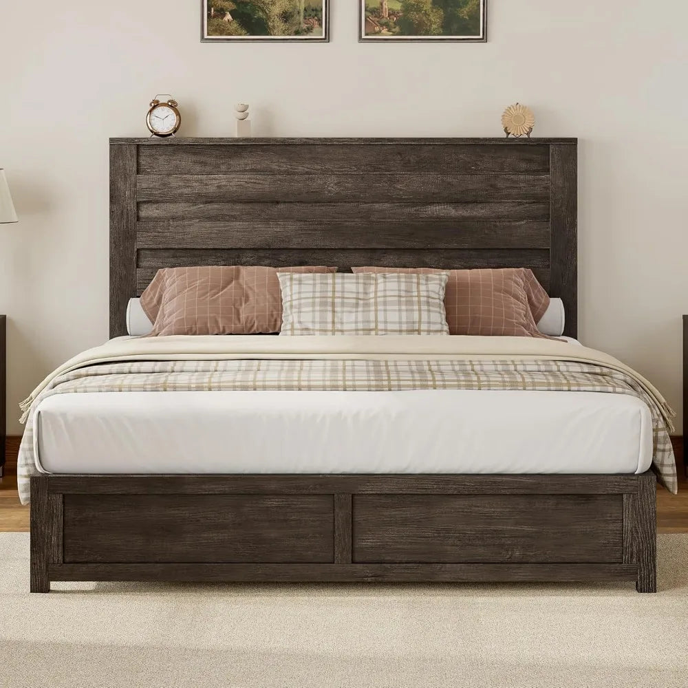 Queen Size Platform Bed Frame with 49" Headboard, Farmhouse Bed Frame with Wood Slat Support/No Box Spring Needed/Easy Assembly