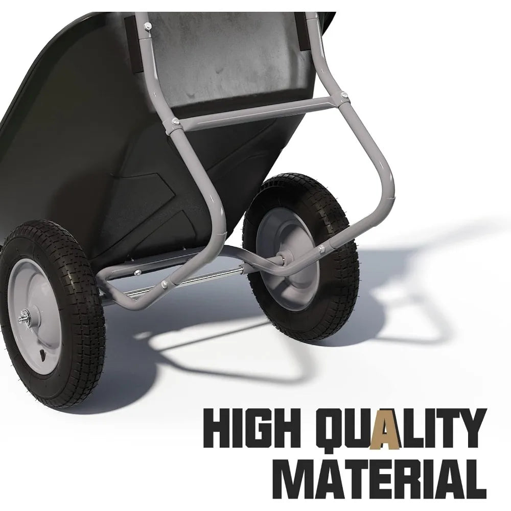 Enlarged 2-Wheel Wheelbarrow, Easy Loading and Dumping Garden Cart, Heavy Duty Utility Dump Cart for Outdoor Lawn Yard Farm Ran