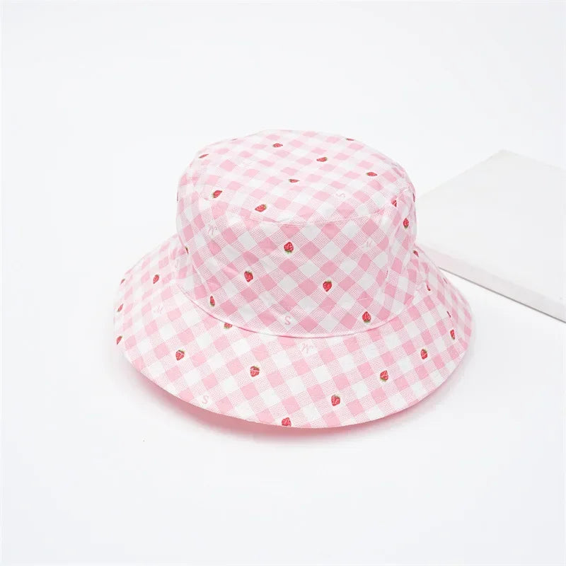 1-12Year Kids Fisherman Hat Pink Print Girl Baby Bucket Hats Cotton Breathable UV Protection Basin Cap Children Sunshade Visors