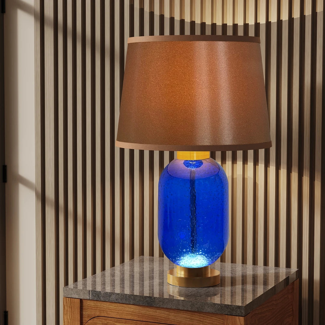 Industrial Bedside Lamp: Amber-tinted Glass Shade, 3000K Warm Light, Desk Reading Lamp w/ Bulb for Bedroom Home Office