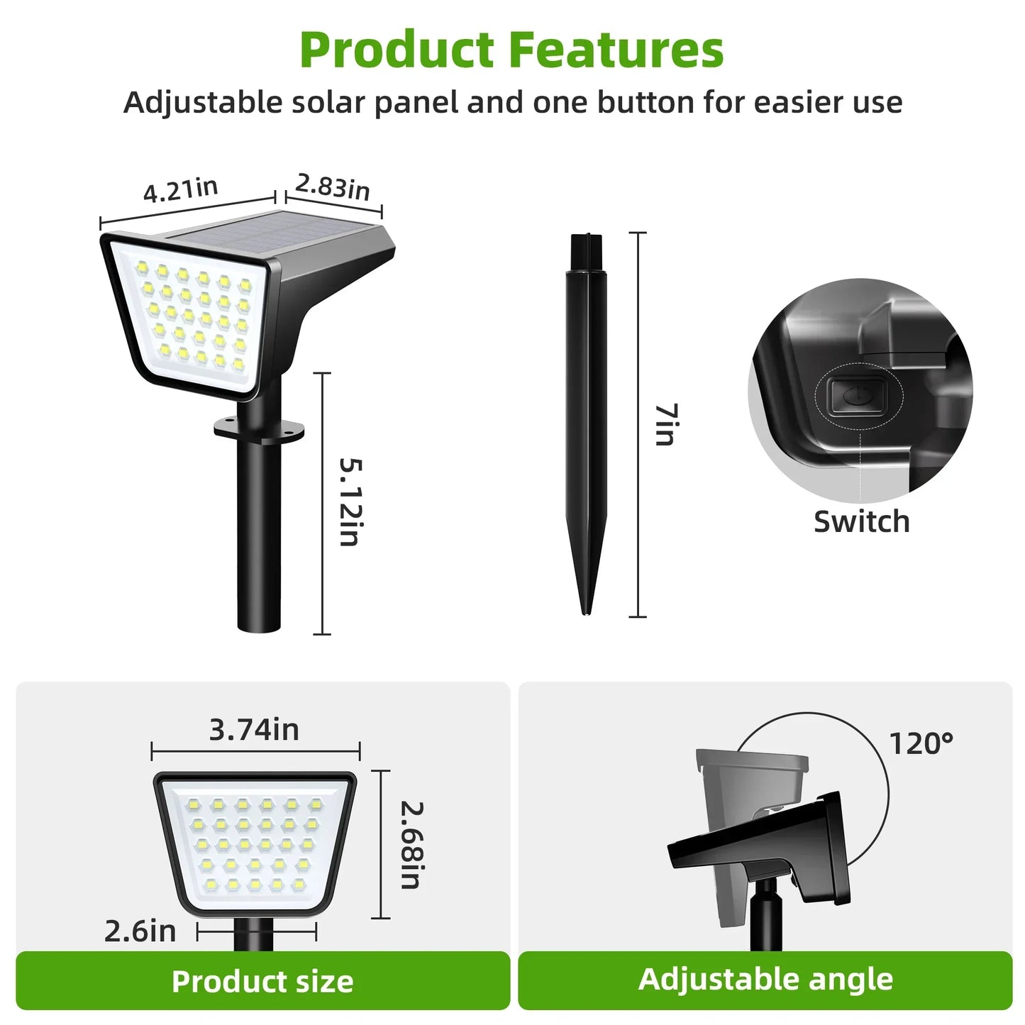 4 Pack Waterproof Outdoor Solar Street Lights, Garden Spotlights for Yard Terrace Landscape Decoration