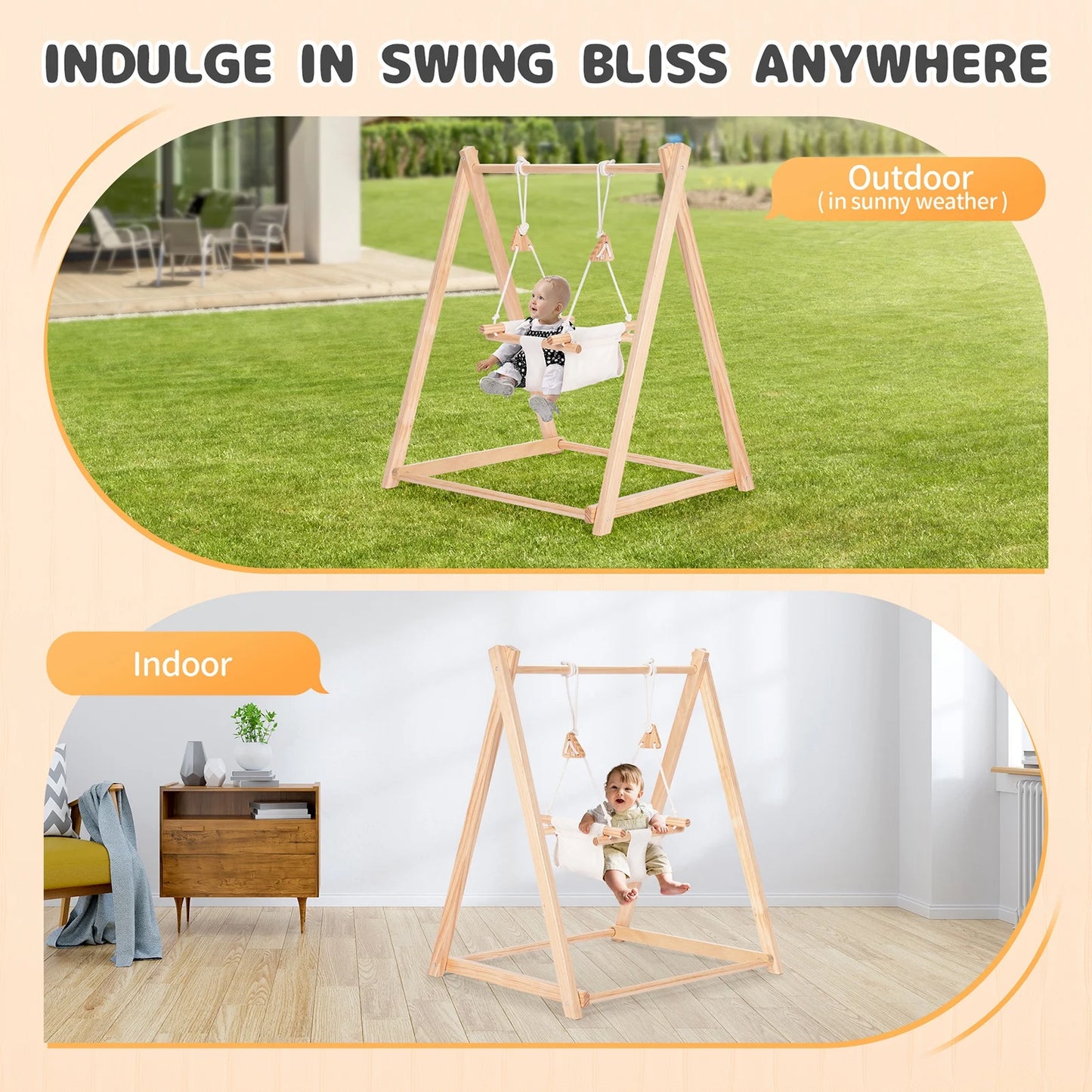 Folding Wooden Frame Swing (Wooden stand Canvas seat Foldable)