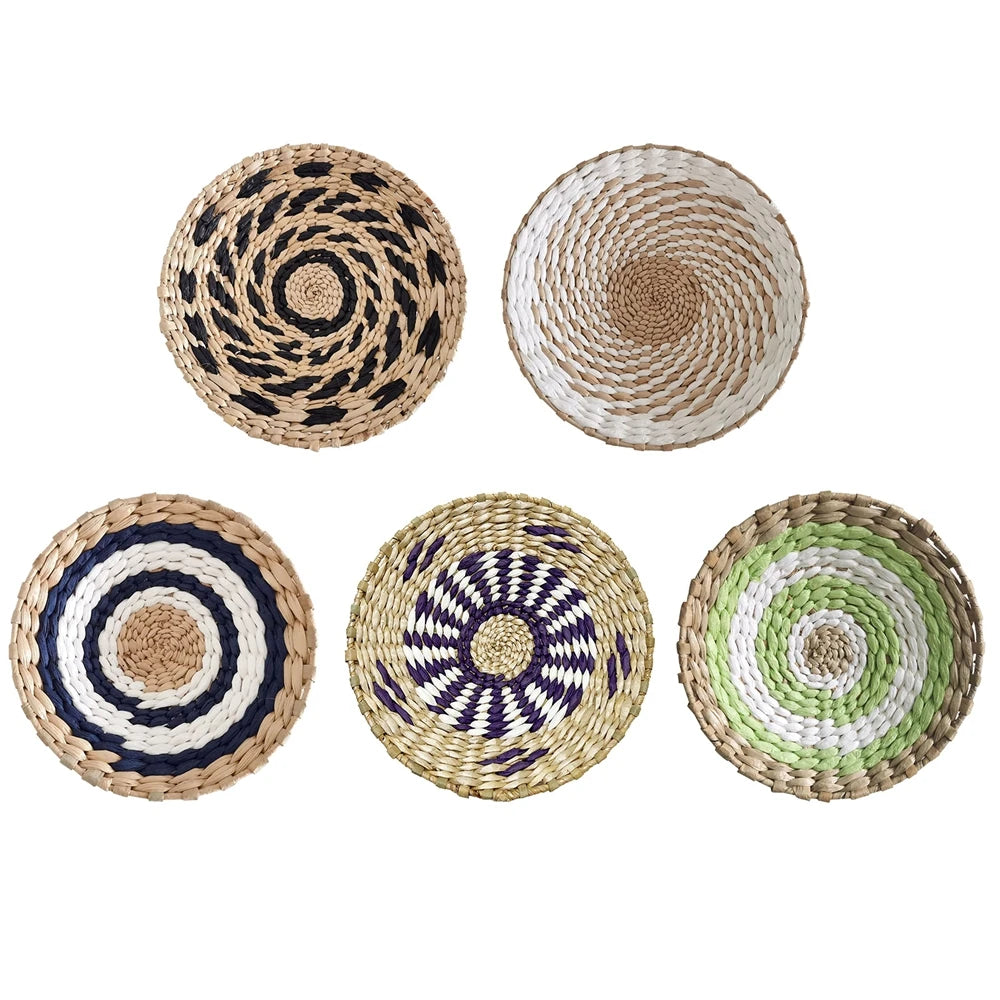 1pc Nordic Style Combination Wall Decoration Rattan Woven Grass Weaving Round Plate For Home Decoration Bedroom Background Decor