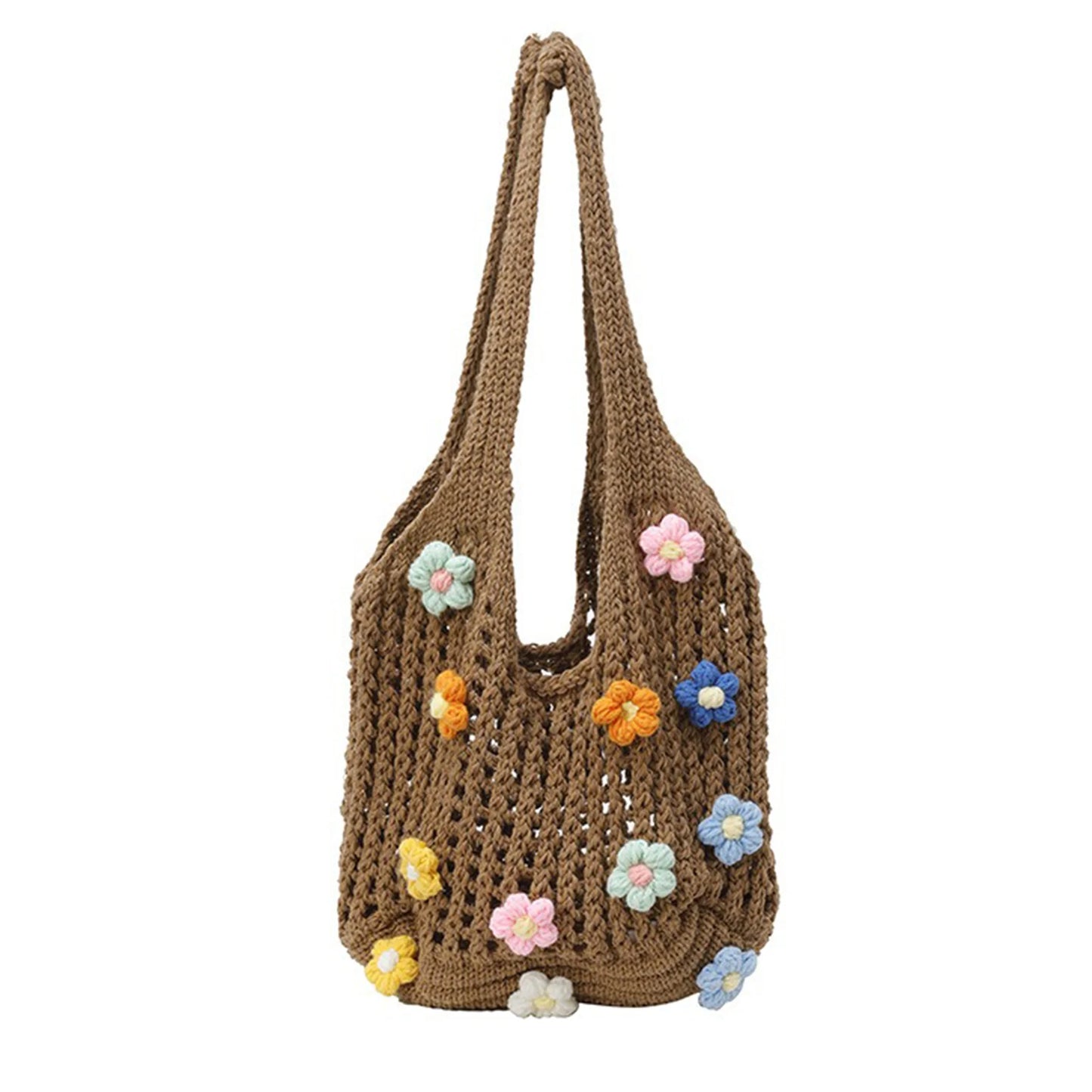 Elegant Floral Embroidered Beach Tote Bag with Tassel Detail Stylish Crochet Shoulder Bag for Summer Vacation Large Capacity