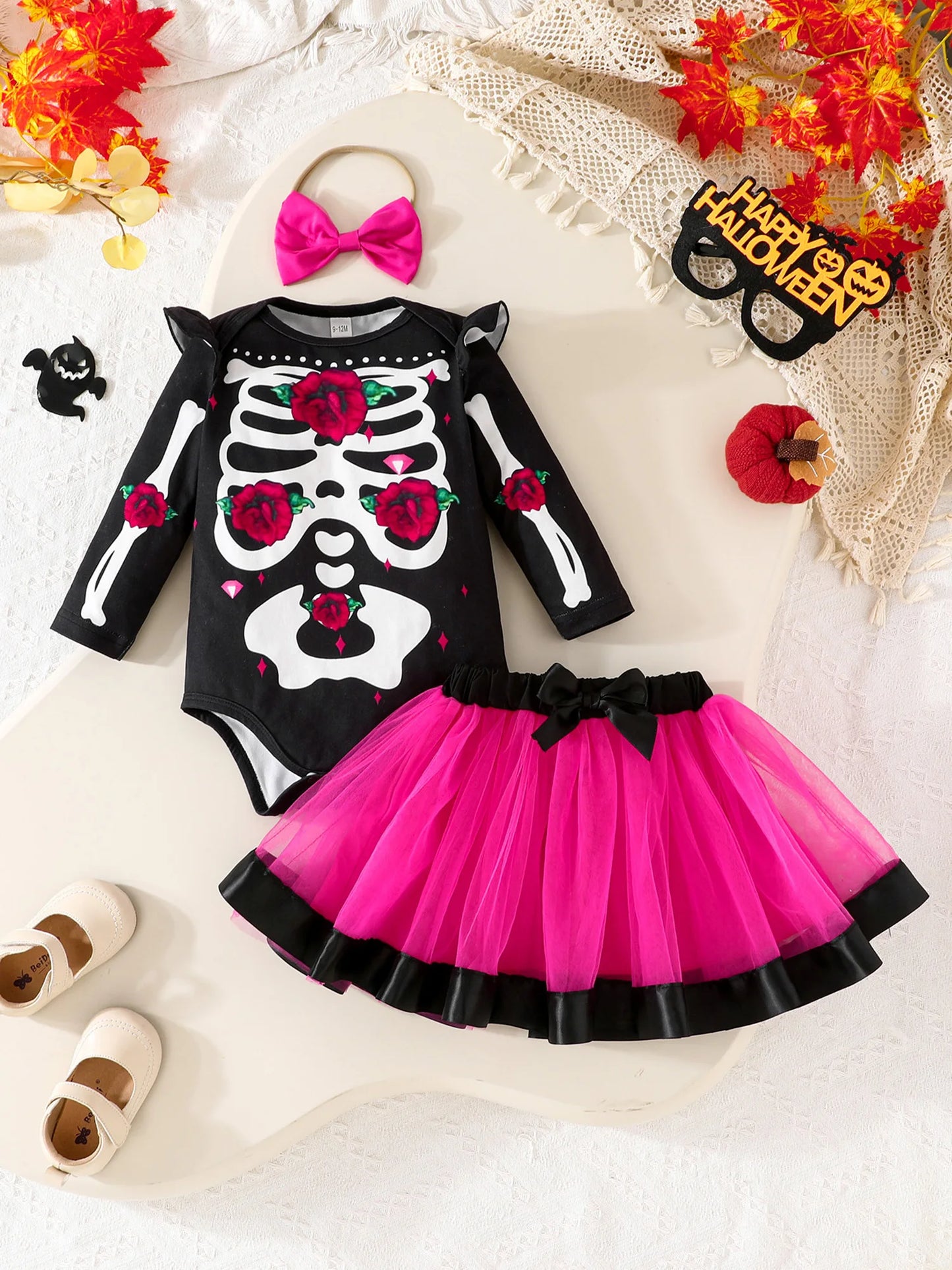 Toddler Boy Halloween Costume Pumpkin Print Long Sleeve Romper with Hat and Pants 3 Pcs Set for Fall Party