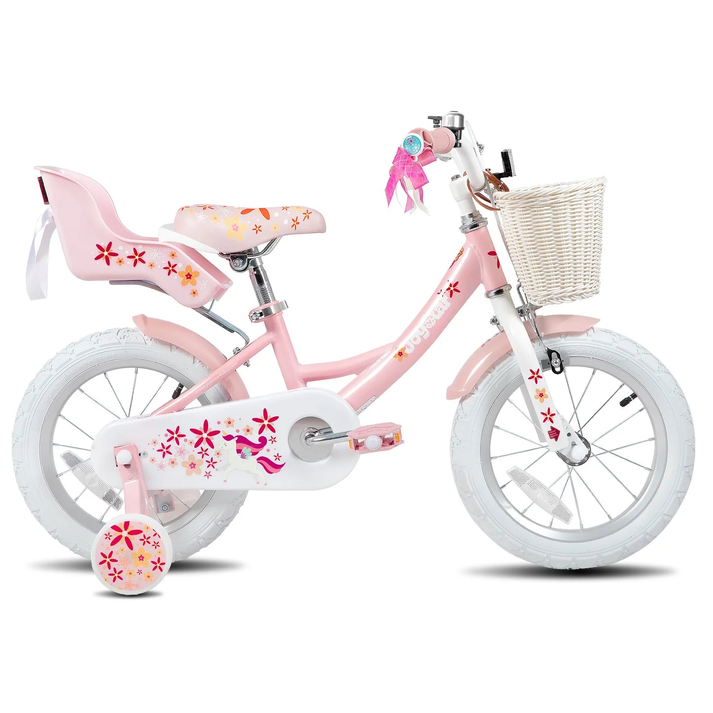 JOYSTAR Kids Bike for Girls Age 2-9 Years, 12 14 16 18 Inch Kids Bike with Training Wheels, Doll Seat, Streamers, Basket, Pink