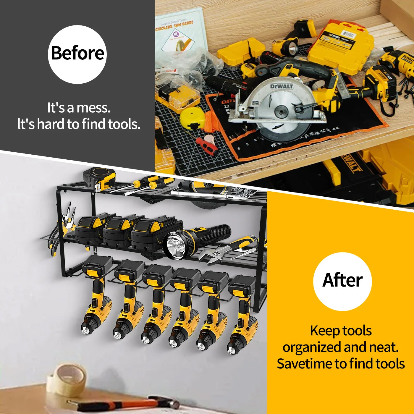 Power Tool Organizer for Tool Storage, Drill Holder Wall Mount with Charging Station, Tool Holder and Storage Rack for Garage Or