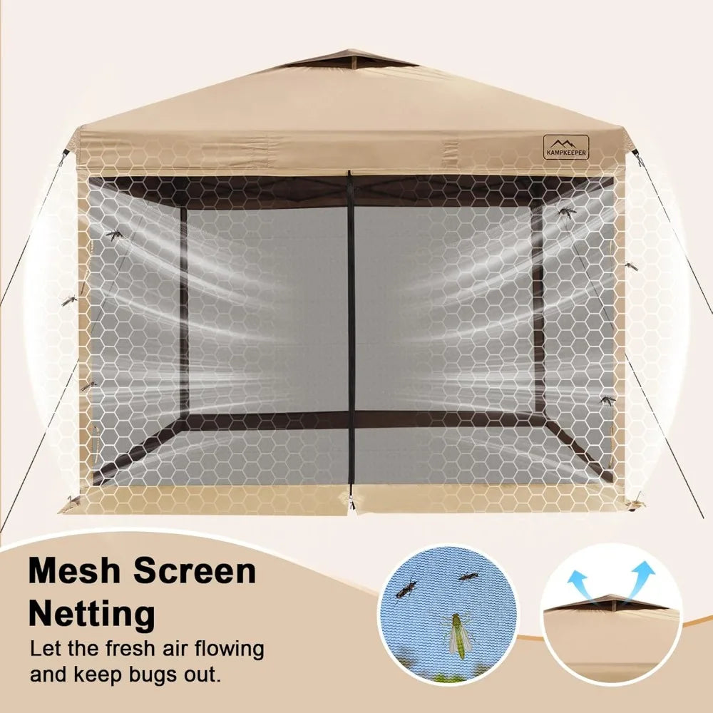 10x10 Pop Up Canopy with Mosquito Netting,Instant Outdoor Screen Tent Sun Shade for Events Patio Camping Picnic,Gazebo with 4 S