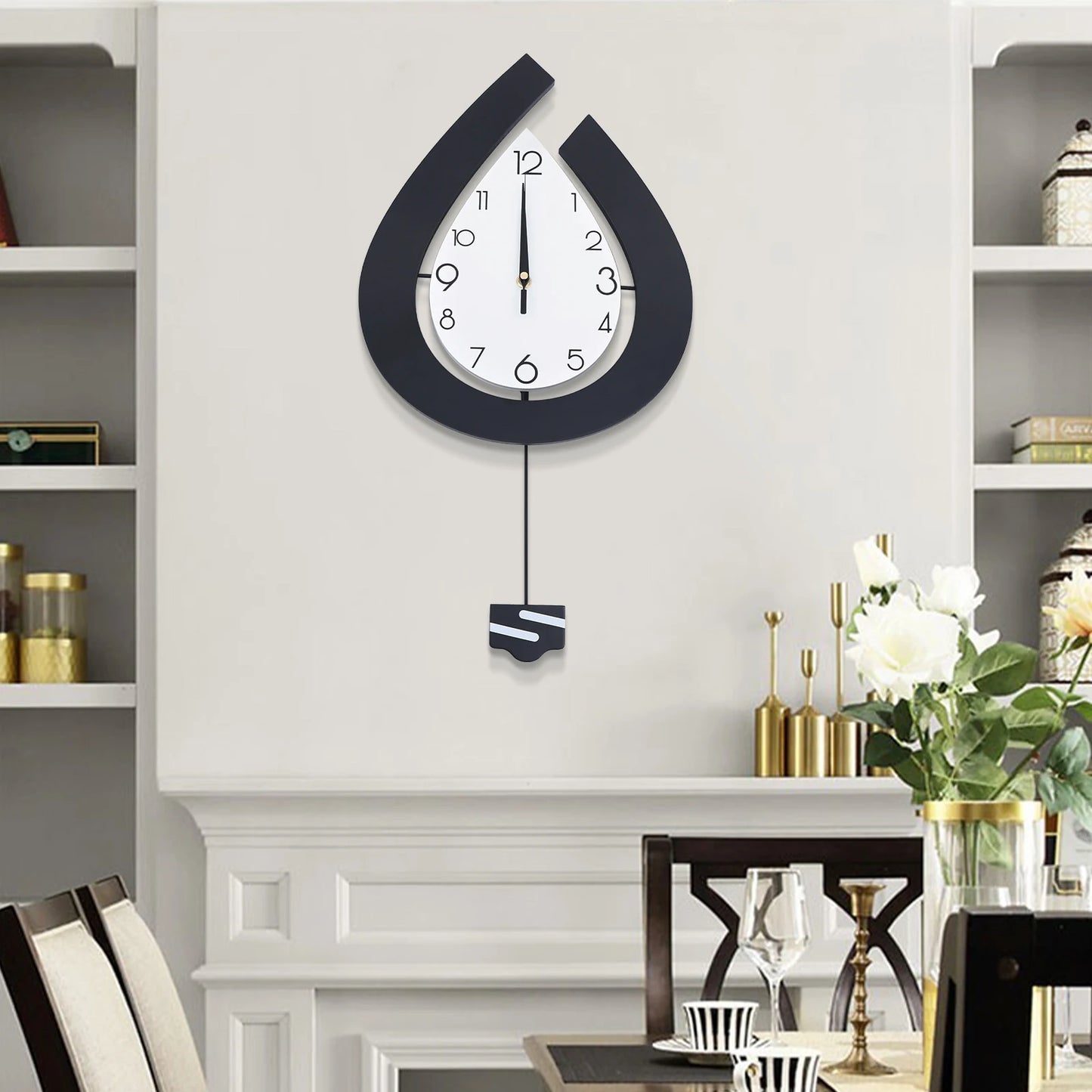 Silent Wall Clock Decor Big Pendulum Modern Non-marking Nail Design Wall Clock for Living Room Bedroom Home Decorative