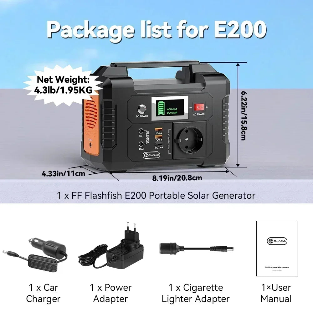 Outdoor Emergency Supply Battery Camping TV Drone Laptop 230V Portable Power Station 200W Solar Generator 151WH AC