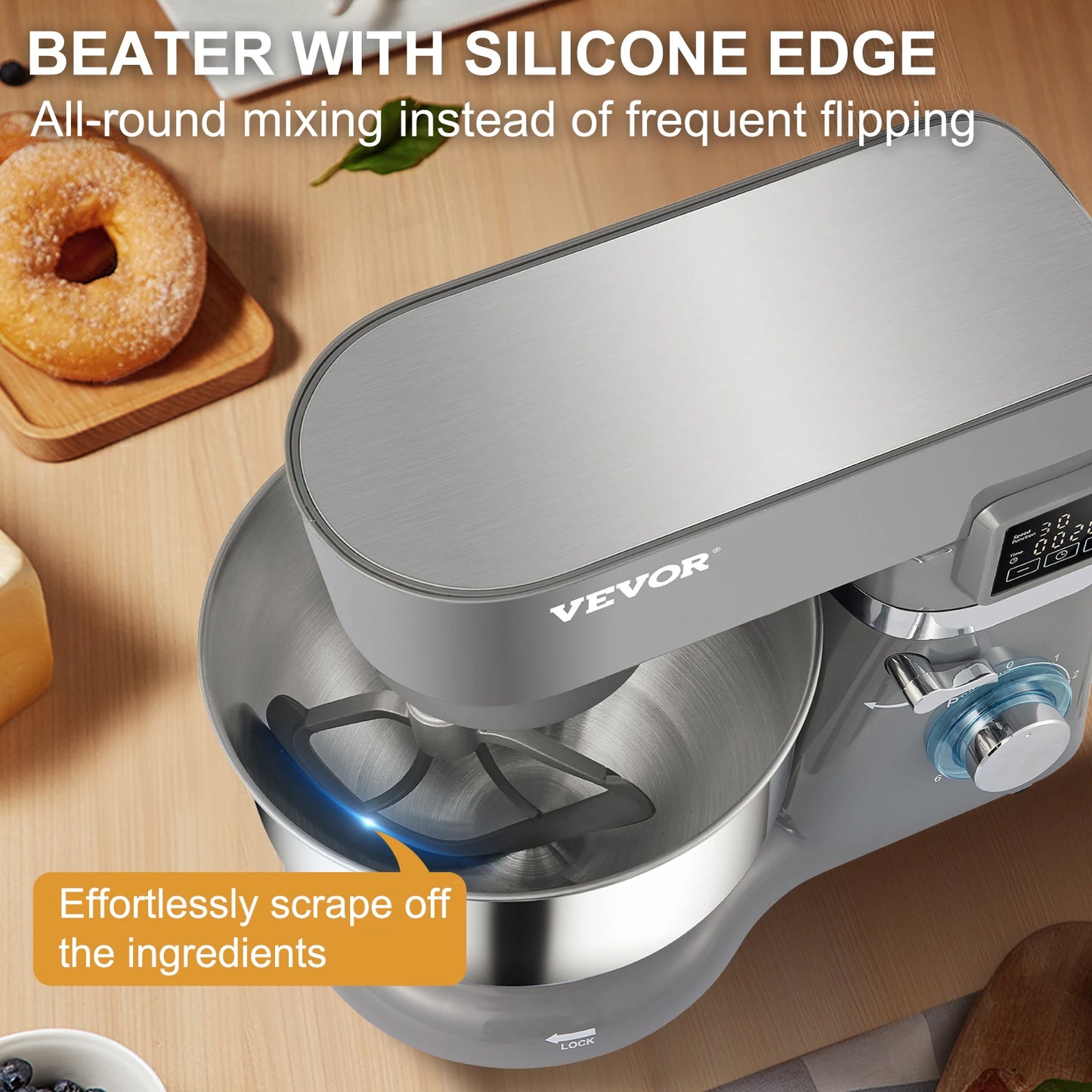 SucceBuy 5.5/7LElectric Stand Mixer with 6Speeds LCD Screen Timing Food Mixer Cream Egg Whisk Whip Dough Kneader With Steel Bowl