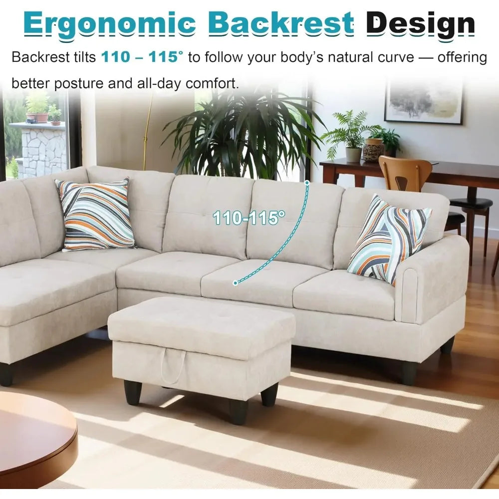 Oversized Sectional Couch, L Shaped Couch with Storage Ottoman, Modern Modular Sofa with Deep Seat, Sectional Couches for Living