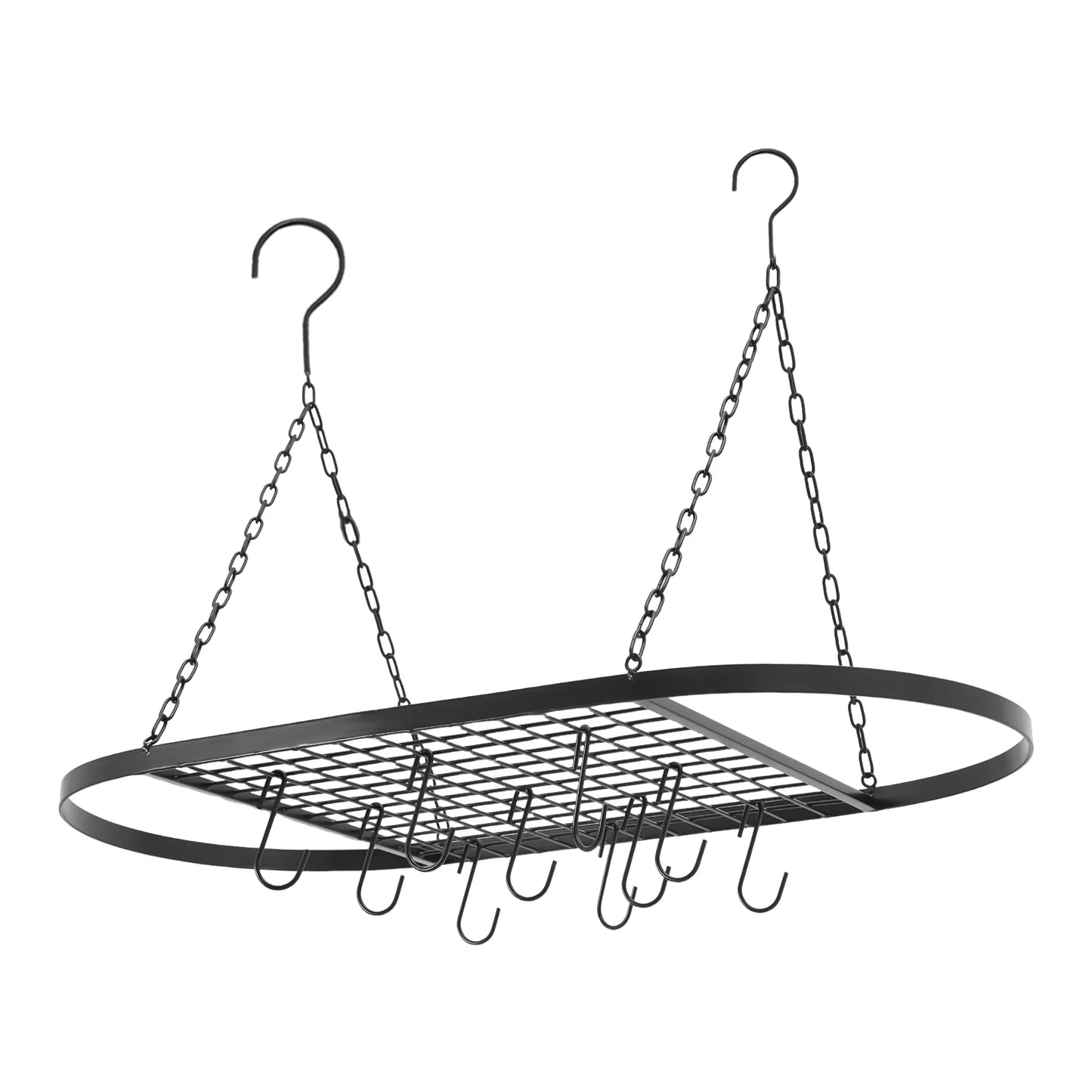 Iron Ceiling Mounted Pot Rack with Grid and Hooks, Simple Installation and Cleaning