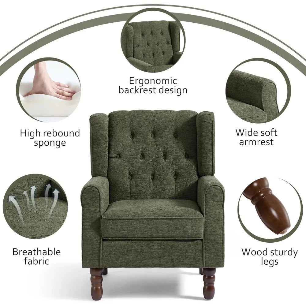 High Back Accent Chair,Upholstered Wingback Armchair with Solid Wood Legs for Small Spaces,Comfy Single Sofa Chair for Living Ro