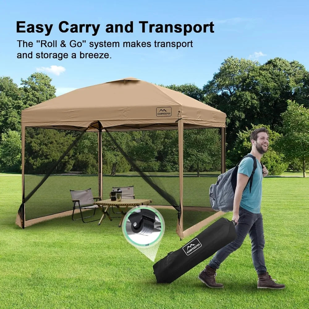10x10 Pop Up Canopy with Mosquito Netting,Instant Outdoor Screen Tent Sun Shade for Events Patio Camping Picnic,Gazebo with 4 S