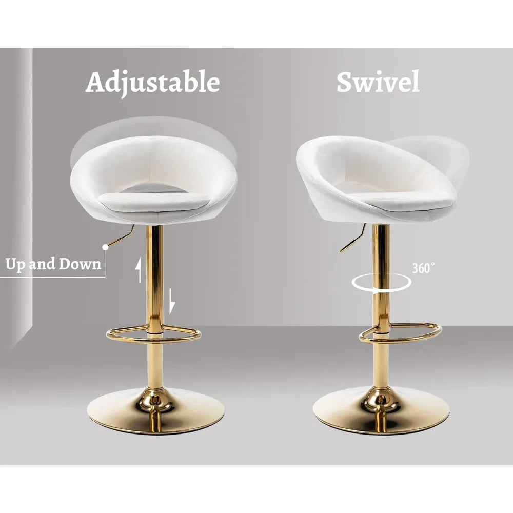 Counter Height Bar Stools Set of 4 Swivel Barstools with Low Back Modern Adjustable Bar Chairs with Gold Base Upholstered