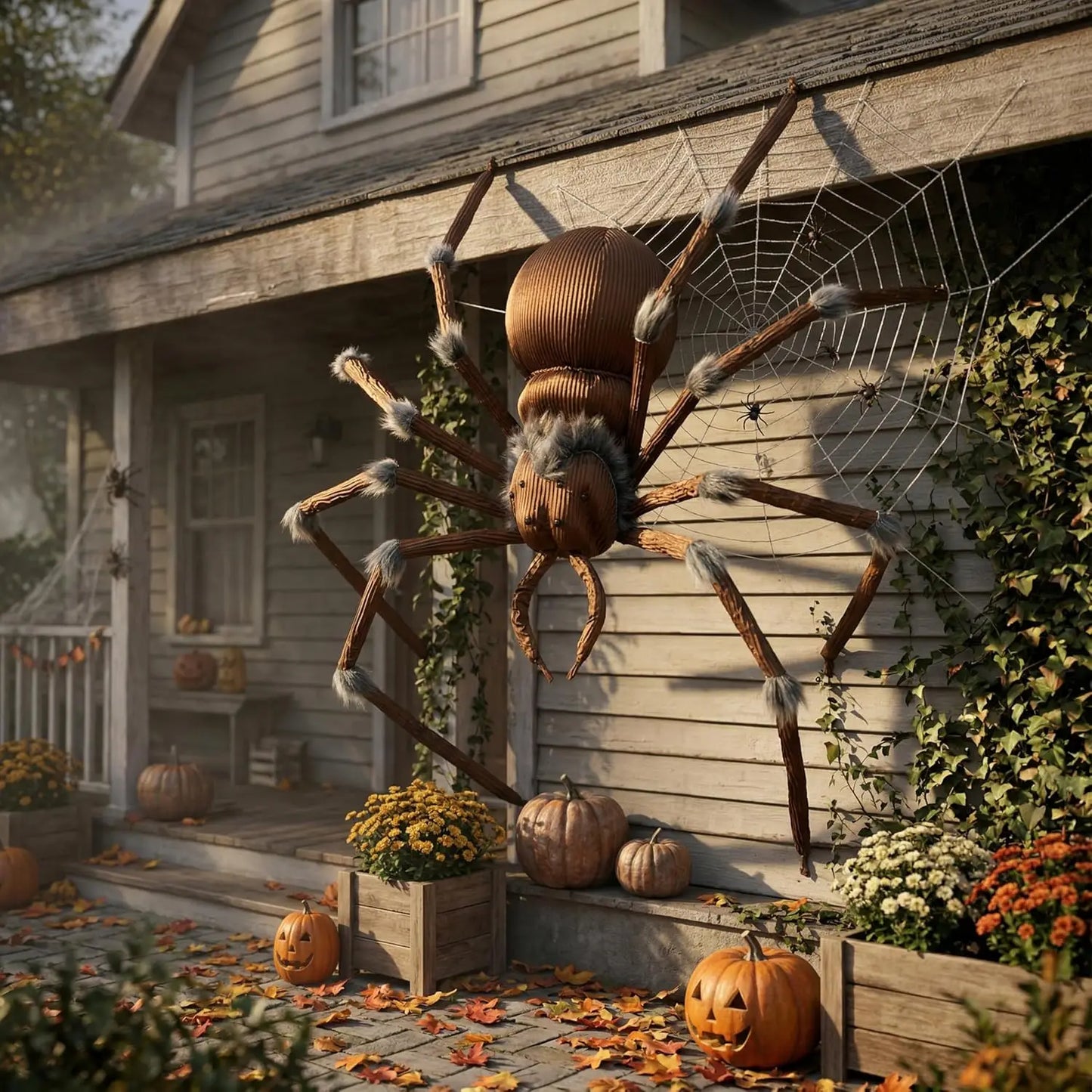 45” Scary Large Spider Halloween Outdoor Decorations Brown Giant Spider Halloween Decor Outside, Indoor Party Supplies, Yard Lawn Garden Haunted House Prop