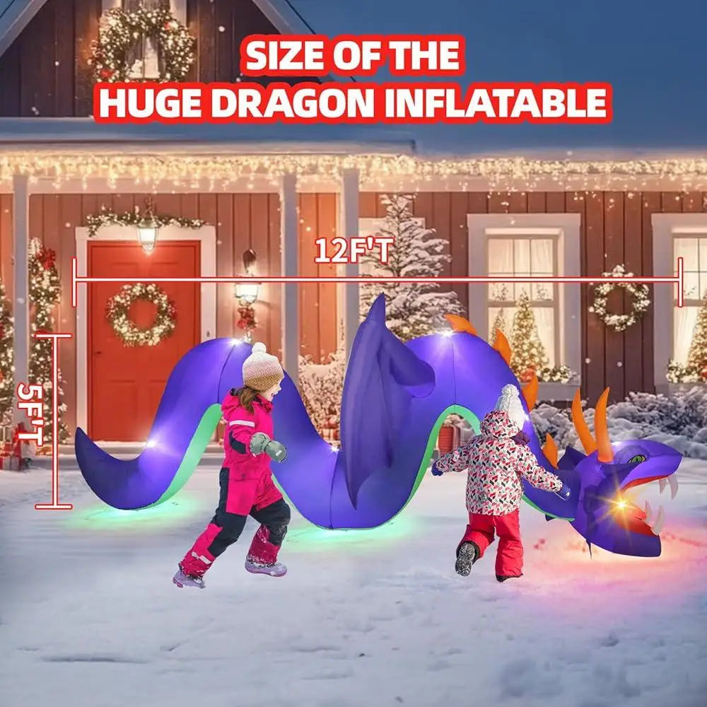 12FT Inflatable Dragon Yard Decor Chinese New Year Halloween Christmas Outdoor Decoration Lighted Blower Waterproof
