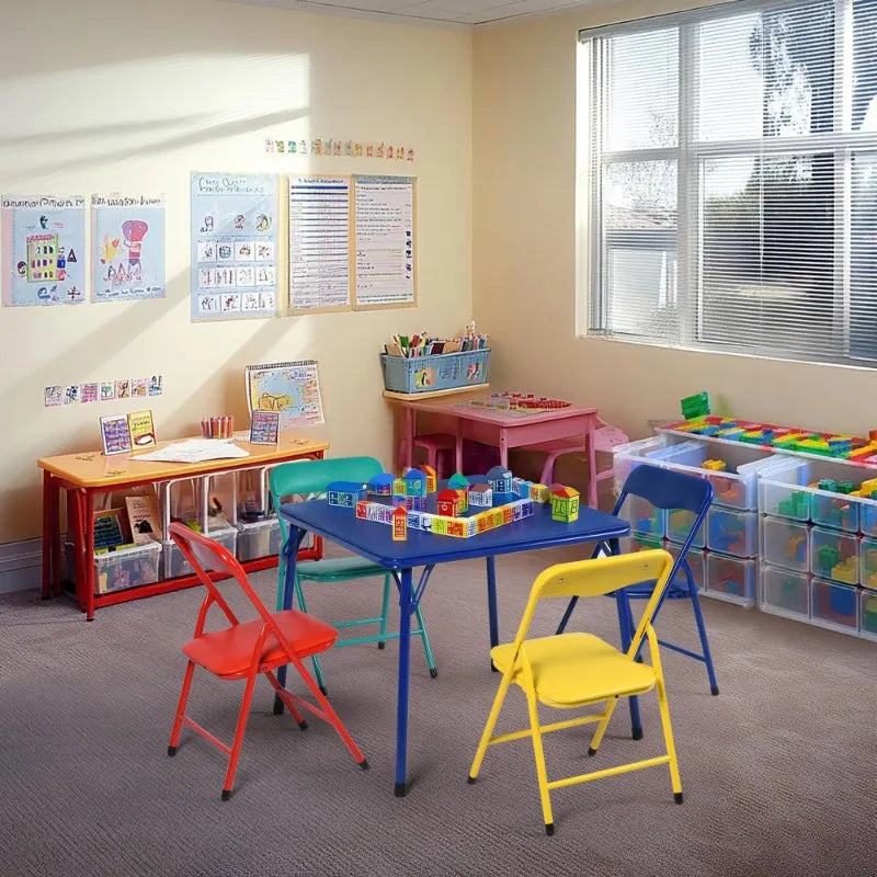 Kids Game Card Table and Chair Set, 5-Piece Toddler Furniture for Playroom & Preschool
