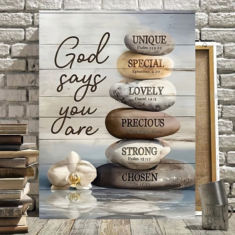 1pc Inspirational Bible Verse Canvas Wall Art with Wooden Frame - Zen Stone Design, Religious Quotes Home Decor, Ready to Hang