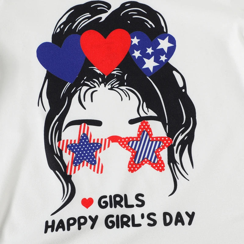 Cute Toddler Independence Day Outfit American Flag Print Sleeveless Top and Denim Shorts 2 Piece Set for Girls
