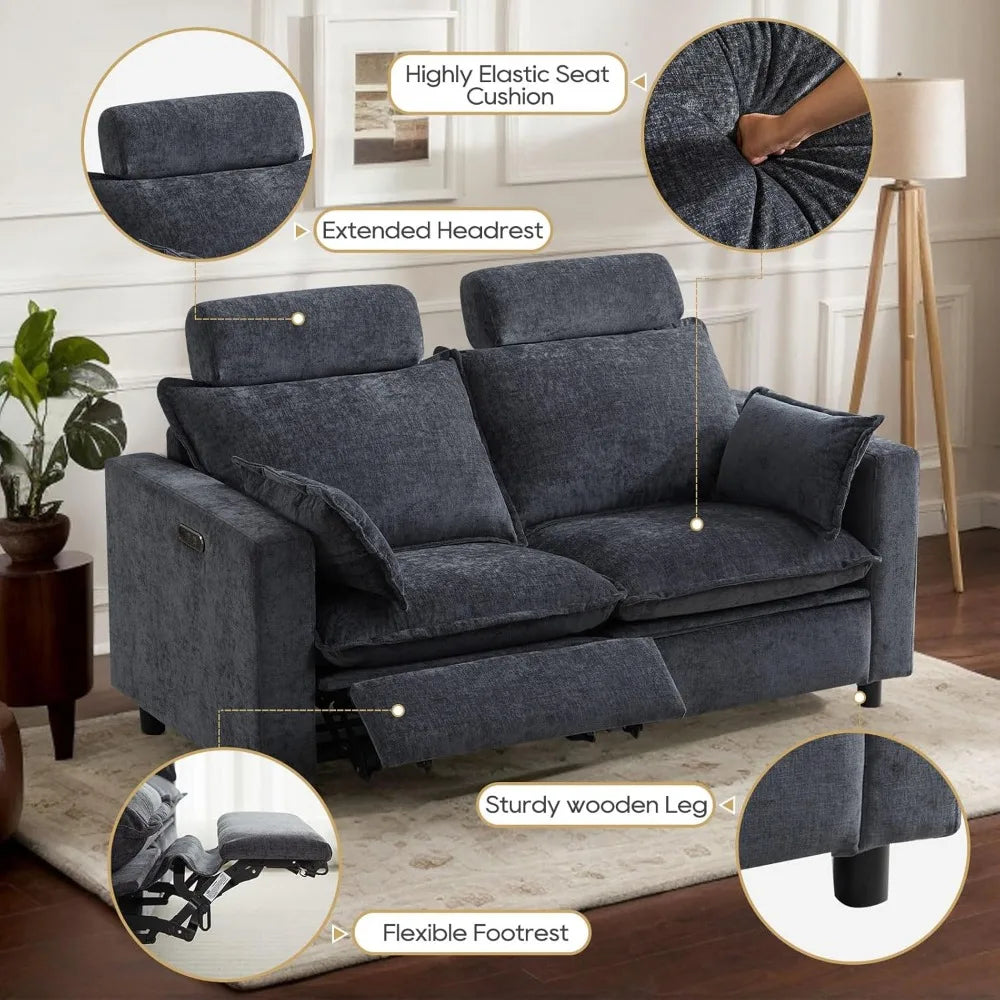 Cloud Loveseat Recliner, Deep Seat Power Sofa Recliner with Removable Cover & 2 Pillows, Double Recliner Sofa with USB Port & Ty